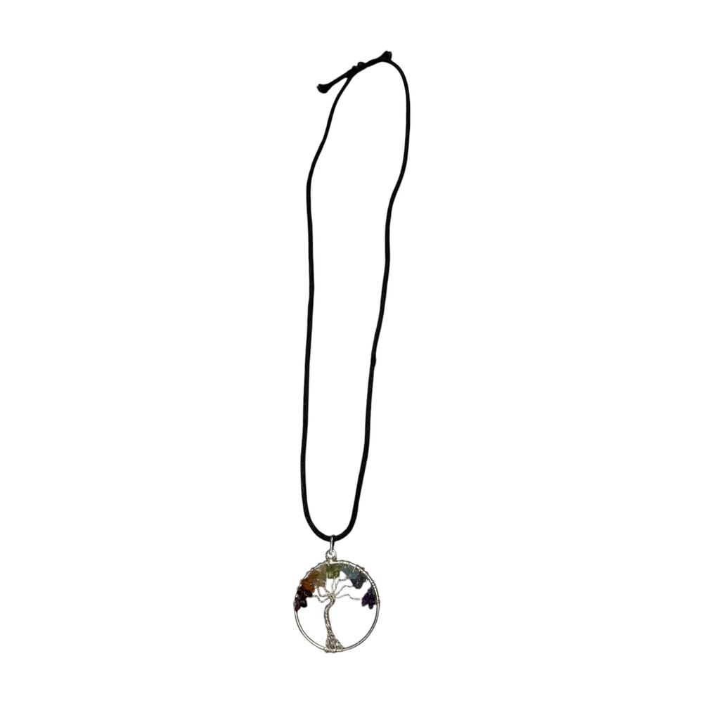 Tree of Life 7 Chakra Chip Stone Pendant Necklace Adjustable Cord - Picture 5 of 6